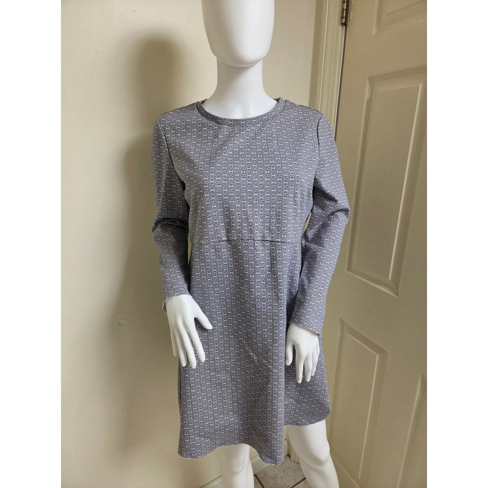 Tory Burch Blue White Chain Link Print Long Sleeve Shift Dress Large‎ 32300